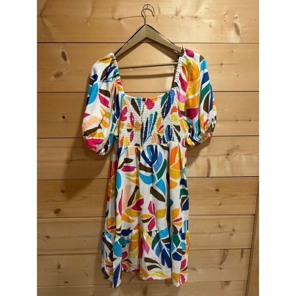 Tabitha Brown X Target Botanical Print Colorful Dress Smocked Puff Sleeve Large - Picture 6 of 8